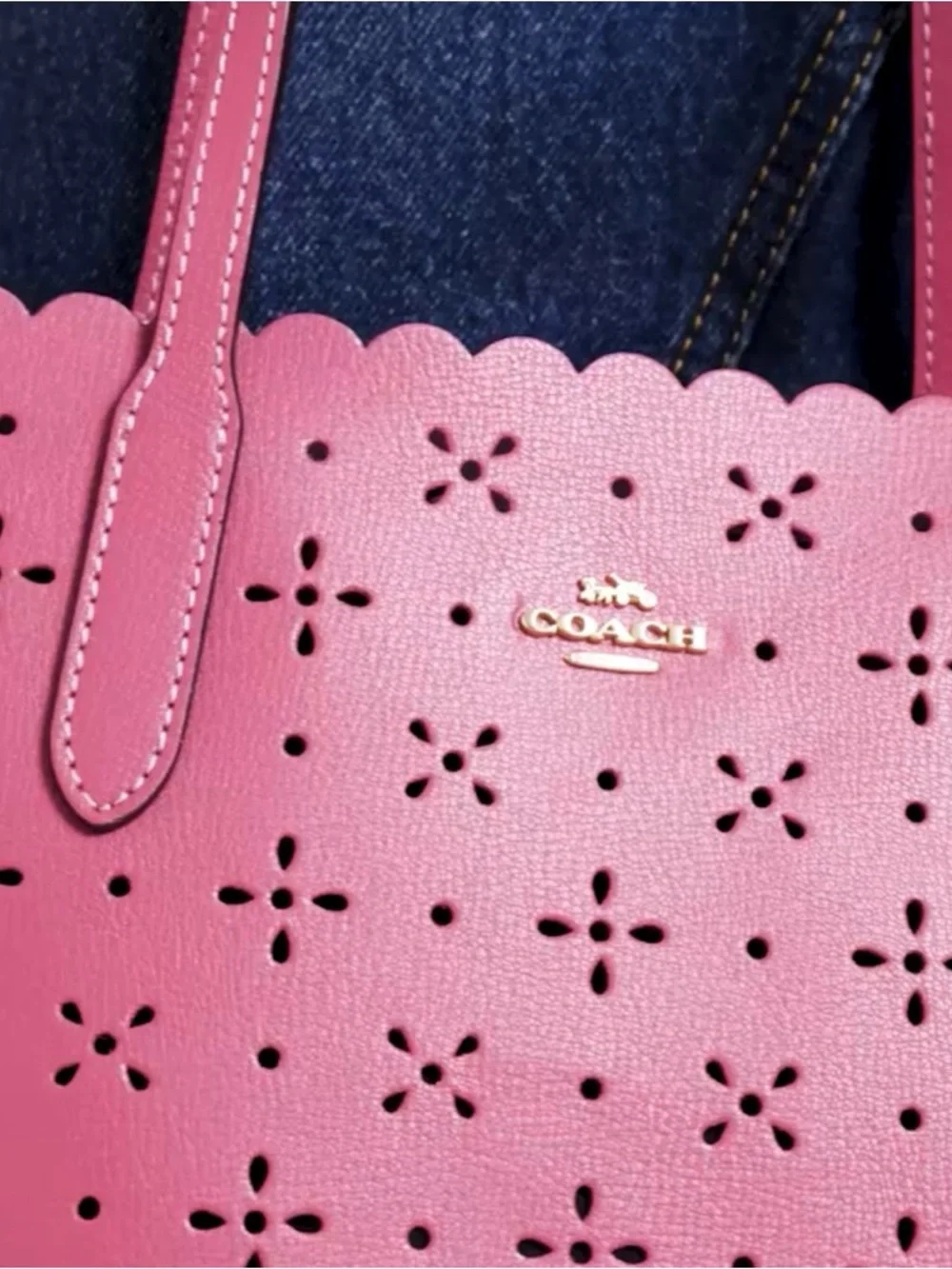 Coach Rose-Red Laser Cut Scalloped Edge Mini City Tote - Picture 6 of 16